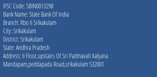 State Bank Of India Rbo Ii, Srikakulam Branch IFSC Code