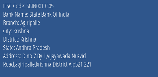 State Bank Of India Agiripalle Branch Krishna IFSC Code SBIN0013305