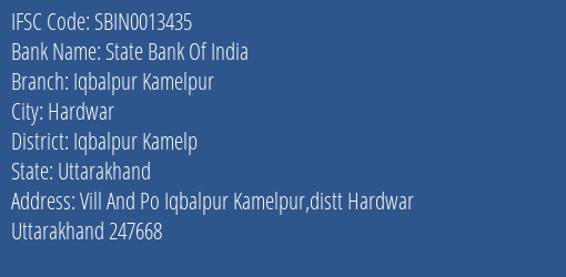 State Bank Of India Iqbalpur Kamelpur Branch Iqbalpur Kamelp IFSC Code SBIN0013435