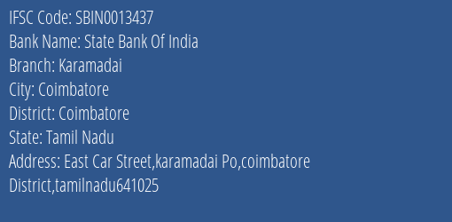 State Bank Of India Karamadai Branch Coimbatore IFSC Code SBIN0013437