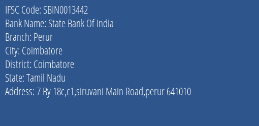 State Bank Of India Perur Branch Coimbatore IFSC Code SBIN0013442