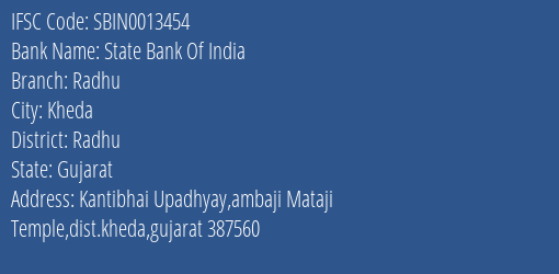 State Bank Of India Radhu Branch Radhu IFSC Code SBIN0013454