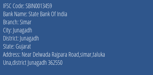 State Bank Of India Simar Branch IFSC Code