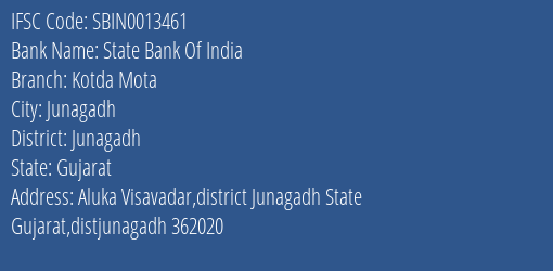 State Bank Of India Kotda Mota Branch IFSC Code