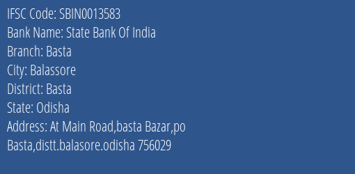 State Bank Of India Basta Branch Basta IFSC Code SBIN0013583