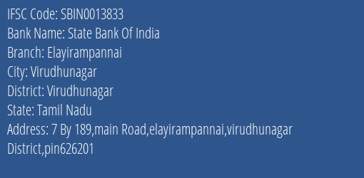 State Bank Of India Elayirampannai Branch Virudhunagar IFSC Code SBIN0013833