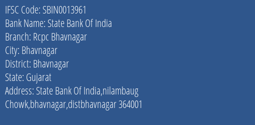 State Bank Of India Rcpc Bhavnagar Branch IFSC Code