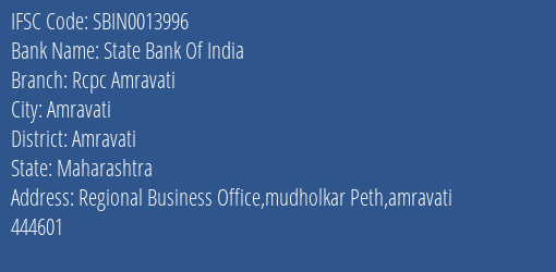 State Bank Of India Rcpc Amravati Branch IFSC Code