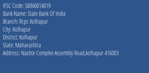 State Bank Of India Rcpc Kolhapur Branch IFSC Code