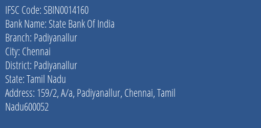 State Bank Of India Padiyanallur Branch Padiyanallur IFSC Code SBIN0014160