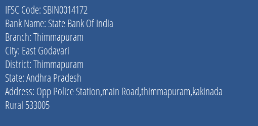 State Bank Of India Thimmapuram Branch Thimmapuram IFSC Code SBIN0014172