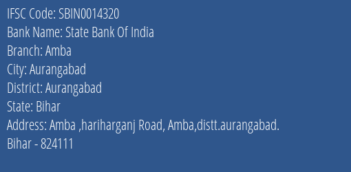 State Bank Of India Amba Branch Aurangabad IFSC Code SBIN0014320