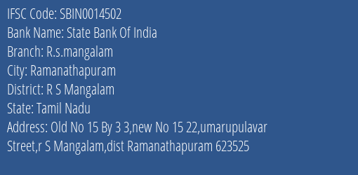 State Bank Of India R.s.mangalam Branch R S Mangalam IFSC Code SBIN0014502