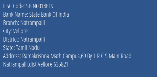 State Bank Of India Natrampalli Branch Natrampalli IFSC Code SBIN0014619
