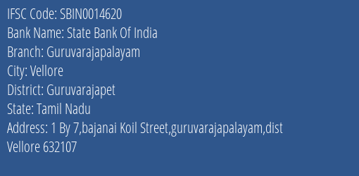 State Bank Of India Guruvarajapalayam Branch Guruvarajapet IFSC Code SBIN0014620