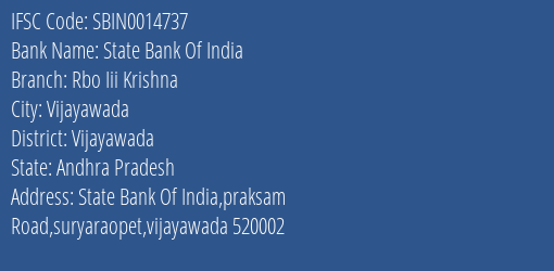 State Bank Of India Rbo Iii Krishna Branch Vijayawada IFSC Code SBIN0014737