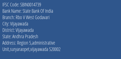 State Bank Of India Rbo V West Godavari Branch, Branch Code 014739 & IFSC Code SBIN0014739