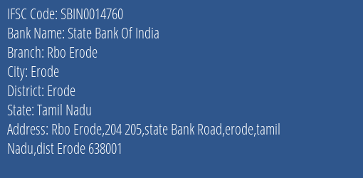 State Bank Of India Rbo Erode Branch, Branch Code 014760 & IFSC Code Sbin0014760