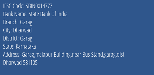 State Bank Of India Garag Branch Garag IFSC Code SBIN0014777