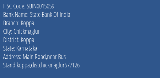 State Bank Of India Koppa Branch Koppa IFSC Code SBIN0015059