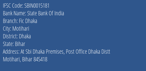 State Bank Of India Fic Dhaka Branch Dhaka IFSC Code SBIN0015181