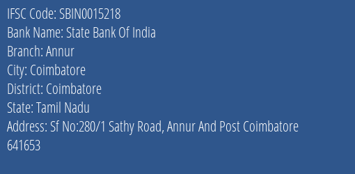 State Bank Of India Annur Branch Coimbatore IFSC Code SBIN0015218