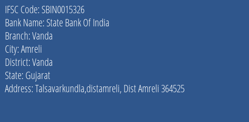 State Bank Of India Vanda Branch Vanda IFSC Code SBIN0015326