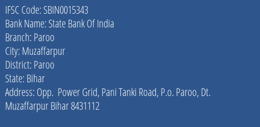 State Bank Of India Paroo Branch Paroo IFSC Code SBIN0015343