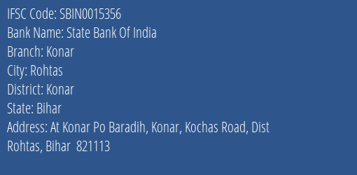 State Bank Of India Konar Branch Konar IFSC Code SBIN0015356