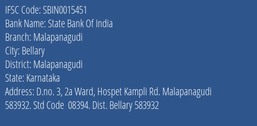 State Bank Of India Malapanagudi Branch Malapanagudi IFSC Code SBIN0015451