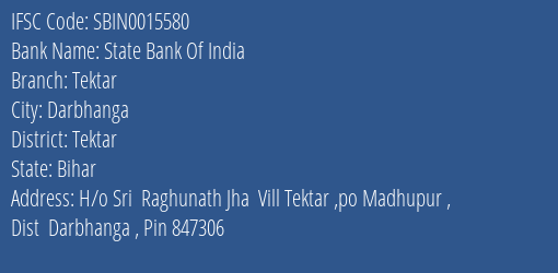 State Bank Of India Tektar Branch Tektar IFSC Code SBIN0015580