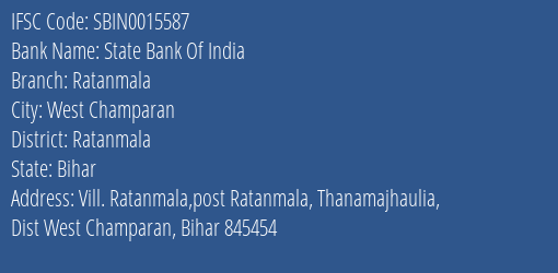 State Bank Of India Ratanmala Branch Ratanmala IFSC Code SBIN0015587