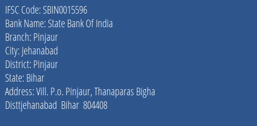 State Bank Of India Pinjaur Branch Pinjaur IFSC Code SBIN0015596