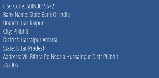 State Bank Of India Har Raipur Branch Harraipur Amaria IFSC Code SBIN0015672