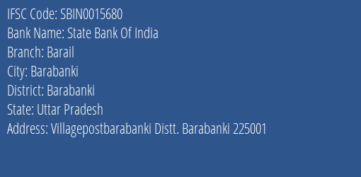 State Bank Of India Barail Branch Barabanki IFSC Code SBIN0015680