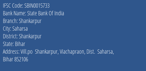 State Bank Of India Shankarpur Branch Shankarpur IFSC Code SBIN0015733