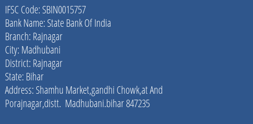 State Bank Of India Rajnagar Branch Rajnagar IFSC Code SBIN0015757