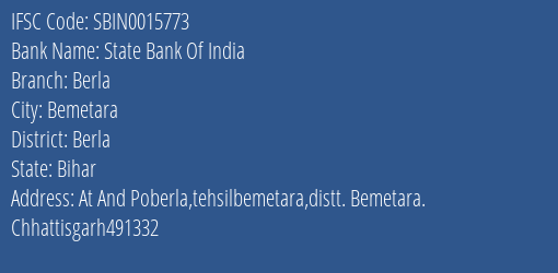 State Bank Of India Berla Branch Berla IFSC Code SBIN0015773