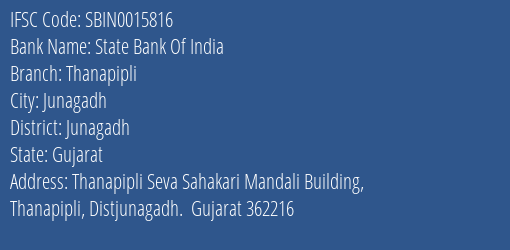 State Bank Of India Thanapipli Branch IFSC Code