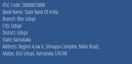 State Bank Of India Rbo Udupi Branch Udupi IFSC Code SBIN0015898