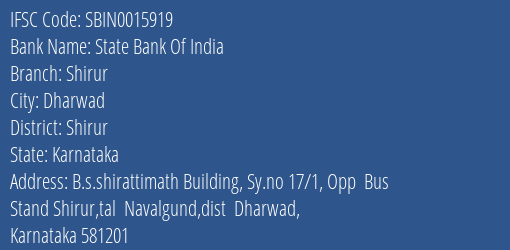 State Bank Of India Shirur Branch Shirur IFSC Code SBIN0015919