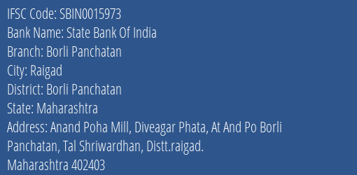 State Bank Of India Borli Panchatan Branch Borli Panchatan IFSC Code SBIN0015973
