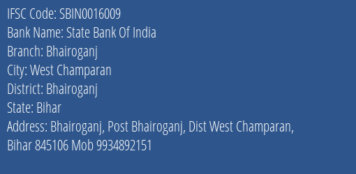 State Bank Of India Bhairoganj Branch Bhairoganj IFSC Code SBIN0016009