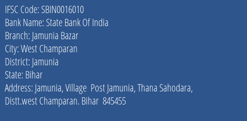 State Bank Of India Jamunia Bazar Branch Jamunia IFSC Code SBIN0016010