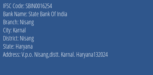 State Bank Of India Nisang Branch Nisang IFSC Code SBIN0016254