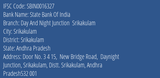 State Bank Of India Day And Night Junction Srikakulam Branch IFSC Code