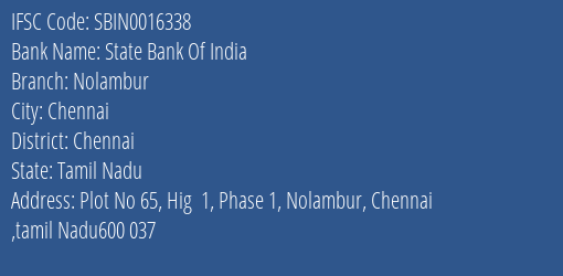 State Bank Of India Nolambur Branch Chennai IFSC Code SBIN0016338