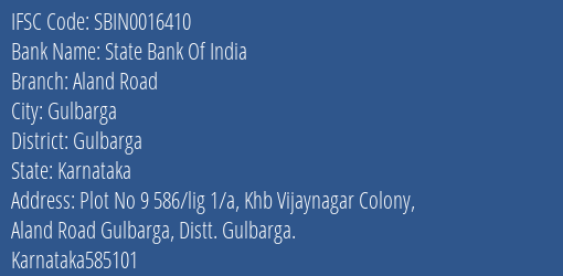 State Bank Of India Aland Road Branch, Branch Code 016410 & IFSC Code Sbin0016410