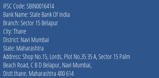 State Bank Of India Sector 15 Belapur Branch IFSC Code