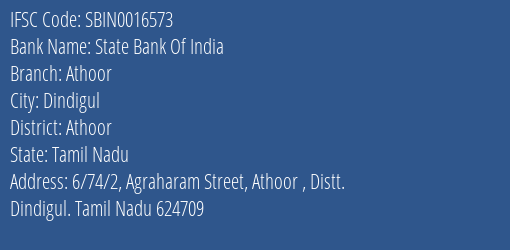 State Bank Of India Athoor Branch Athoor IFSC Code SBIN0016573